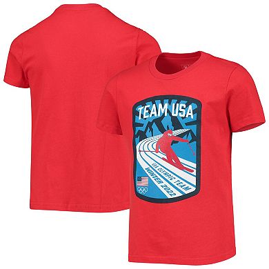 Girls Youth Red Team USA Mountain Skiing T-Shirt