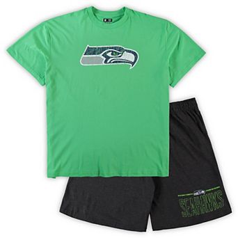 Men's Concepts Sport Neon Green/Heathered Charcoal Seattle Seahawks Big & Tall T-Shirt & Shorts Set