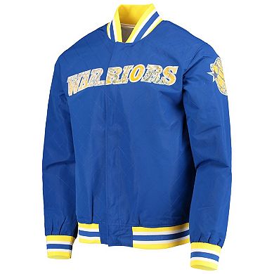 Men's Golden State Warriors Royal Mitchell & Ness Hardwood Classics 75th Anniversary Authentic Warmup Full-Snap Jacket