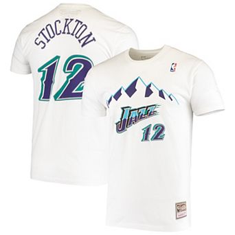 Men's Mitchell & Ness John Stockton White Utah Jazz Hardwood Classics Stitch Name & Number T-Shirt