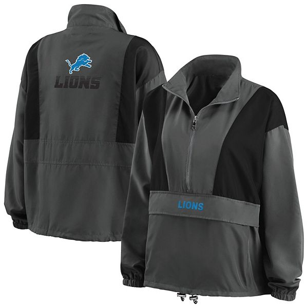 Women's WEAR by Erin Andrews Charcoal Detroit Lions Popover Packable  Half-Zip Jacket