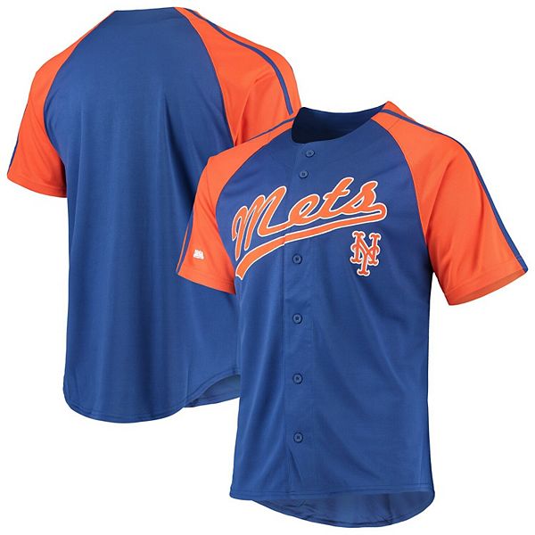 Men's Stitches Royal New York Mets Button-Down Raglan Replica Jersey