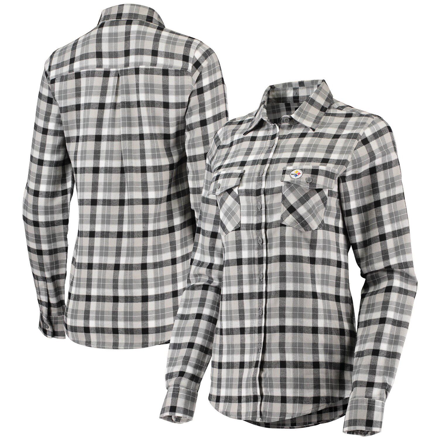 Green Bay Packers WEAR by Erin Andrews Women's Plaid Flannel Tri-Blend Long  Sleeve Button-Up Shirt - Cream/Gray