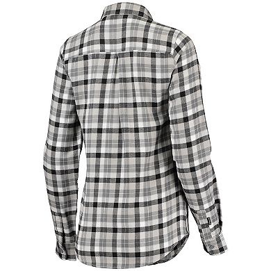 Women's Antigua Black/Gray Pittsburgh Steelers Ease Flannel Button-Up Long Sleeve Shirt