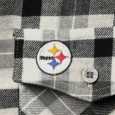 Women's Antigua Black/Gray Pittsburgh Steelers Ease Flannel Button-Up Long Sleeve Shirt