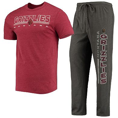 Men's Concepts Sport Heathered Charcoal/Maroon Montana Grizzlies Meter T-Shirt & Pants Sleep Set