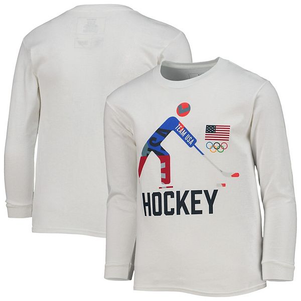 Alfabetische volgorde ondersteboven kin Youth White Team USA Ice Hockey Scattered Swatch Long Sleeve T-Shirt