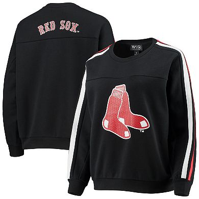 Women's The Wild Collective Black Boston Red Sox Perforated Logo Pullover Sweatshirt