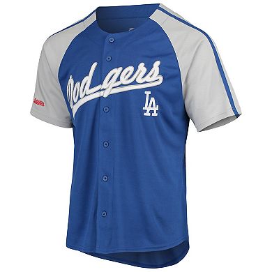Men's Stitches Royal Los Angeles Dodgers Button-Down Raglan Replica Jersey