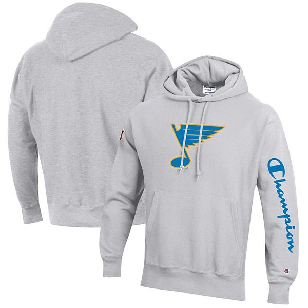 Men's Champion Heathered Gray St. Louis Blues Reverse Weave Pullover Hoodie