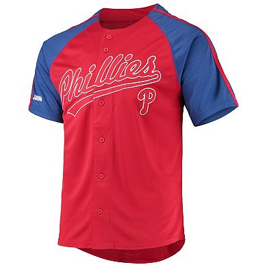 Men's Stitches Red Philadelphia Phillies Button-Down Raglan Replica Jersey