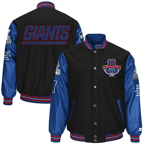 Men's Starter Black/Royal New York Giants Super Bowl XLVI 10-Year  Anniversary Varsity Full-Snap Jacket