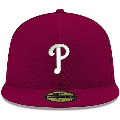 Men's New Era Cardinal Philadelphia Phillies Logo White 59FIFTY Fitted Hat
