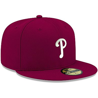 Men's New Era Cardinal Philadelphia Phillies Logo White 59FIFTY Fitted Hat