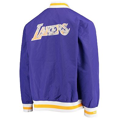 Men's Los Angeles Lakers Purple Mitchell & Ness Hardwood Classics 75th Anniversary Authentic Warmup Full-Snap Jacket