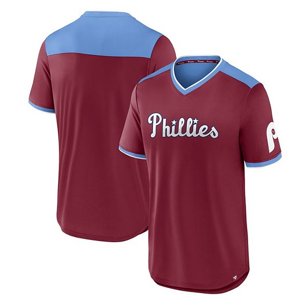 Women's Philadelphia Phillies Fanatics Branded Burgundy/Light Blue True  Classic League Diva Pinstripe Raglan V-Neck T-Shirt