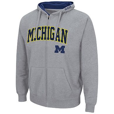 Men's Colosseum Heathered Gray Michigan Wolverines Arch & Logo 3.0 Full-Zip Hoodie