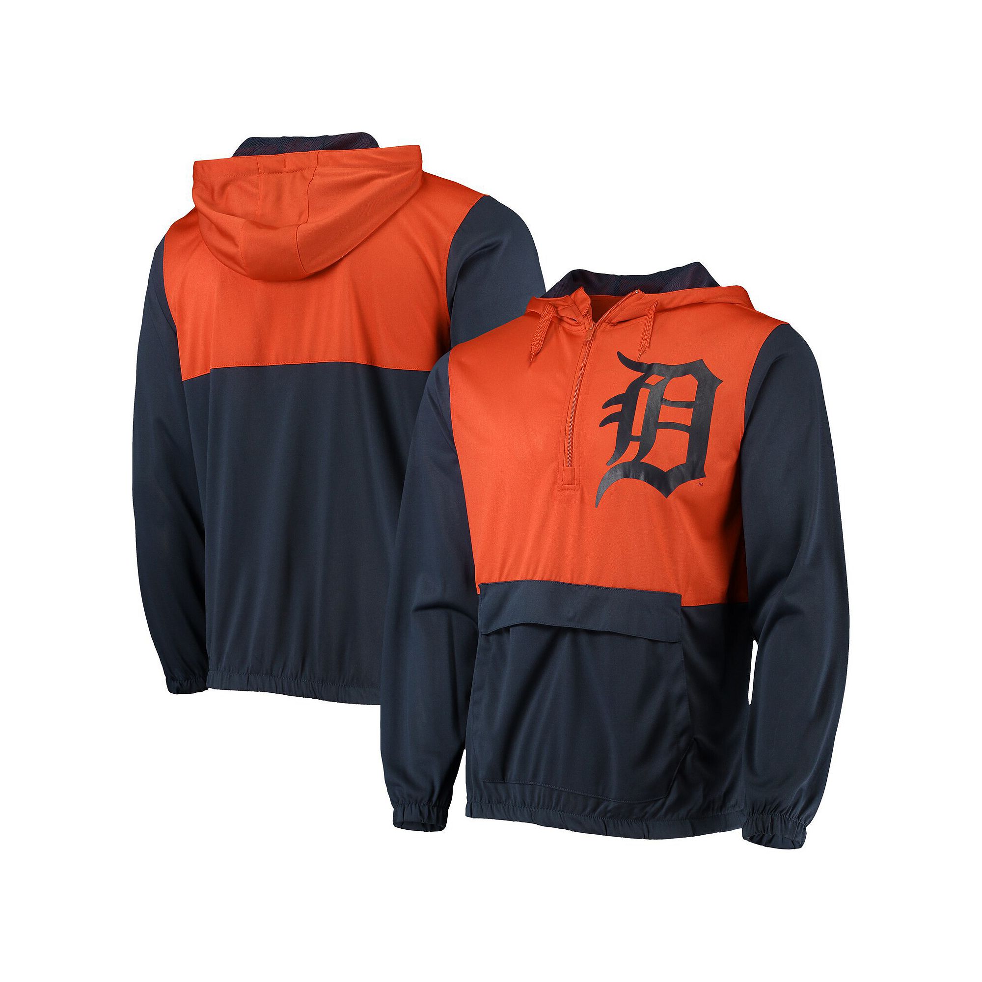 Mens Stitches Navy/Orange Detroit Tigers Anorak Hoodie Half-Zip Jacket, Si