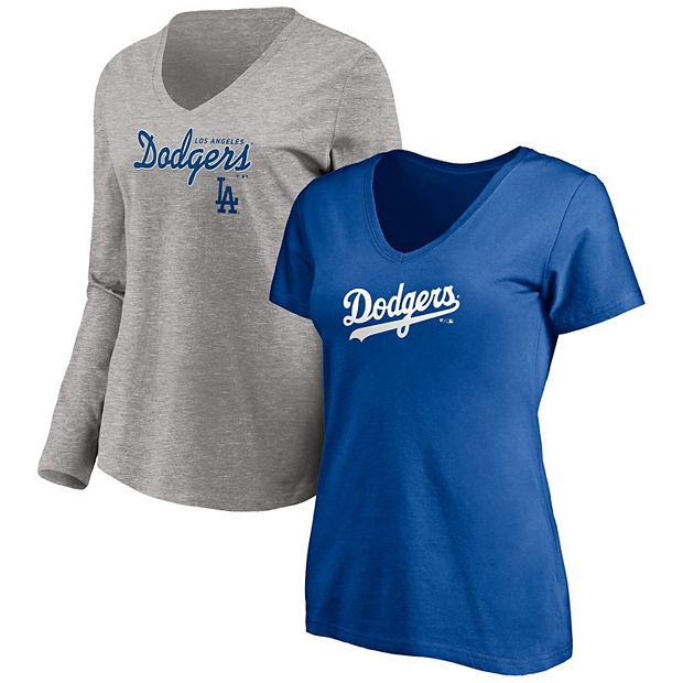 Women's Fanatics Branded Royal/Heathered Gray Los Angeles Dodgers Team V- Neck T-Shirt Combo Set