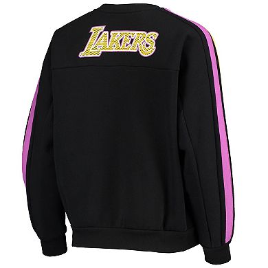 Women's The Wild Collective Black Los Angeles Lakers Perforated Logo Pullover Sweatshirt