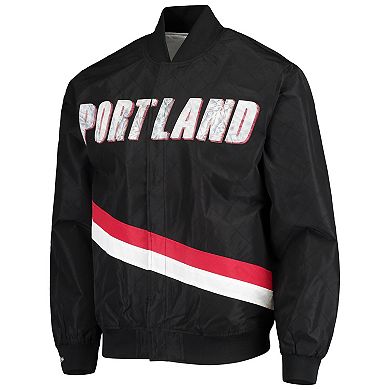 Men's Portland Trail Blazers Black Mitchell & Ness Hardwood Classics 75th Anniversary Authentic Warmup Full-Snap Jacket