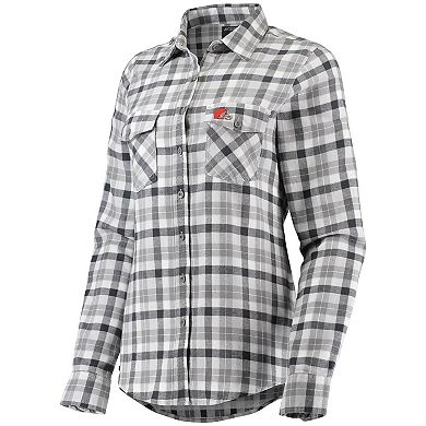 Women's Antigua Gray Cleveland Browns Ease Flannel Button-Up Long Sleeve Shirt