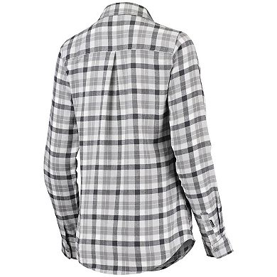 Women's Antigua Gray Cleveland Browns Ease Flannel Button-Up Long Sleeve Shirt