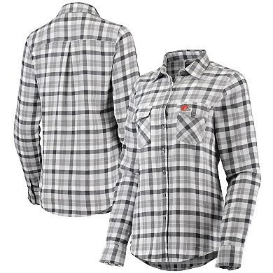 Women's Antigua Gray Cleveland Browns Ease Flannel Button-Up Long Sleeve Shirt