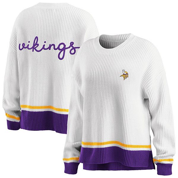 Women's WEAR by Erin Andrews White/Purple Minnesota Vikings Pullover Sweater