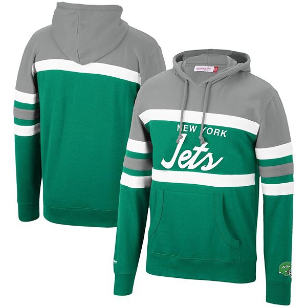 Men's Mitchell & Ness Gray/Green New York Jets Head Coach Pullover Hoodie