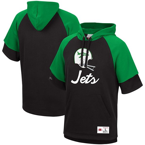 Men's Mitchell u0026 Ness Black New York Jets Home Advantage Raglan Short Sleeve  Pullover Hoodie