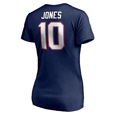 Women's Fanatics Branded Mac Jones Navy New England Patriots Logo Player Icon Name & Number V-Neck T-Shirt