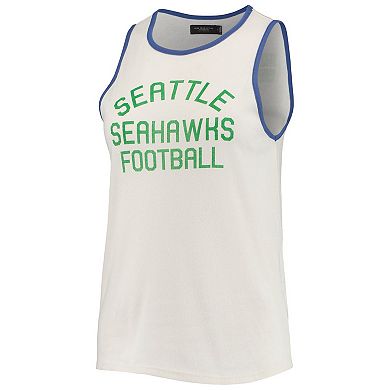 Women's Junk Food White/Royal Seattle Seahawks Throwback Pop Binding Scoop Neck Tank Top