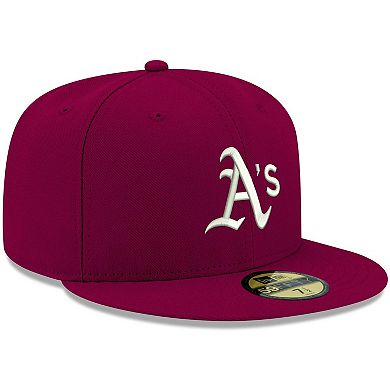 Men's New Era Cardinal Oakland Athletics Logo White 59FIFTY Fitted Hat