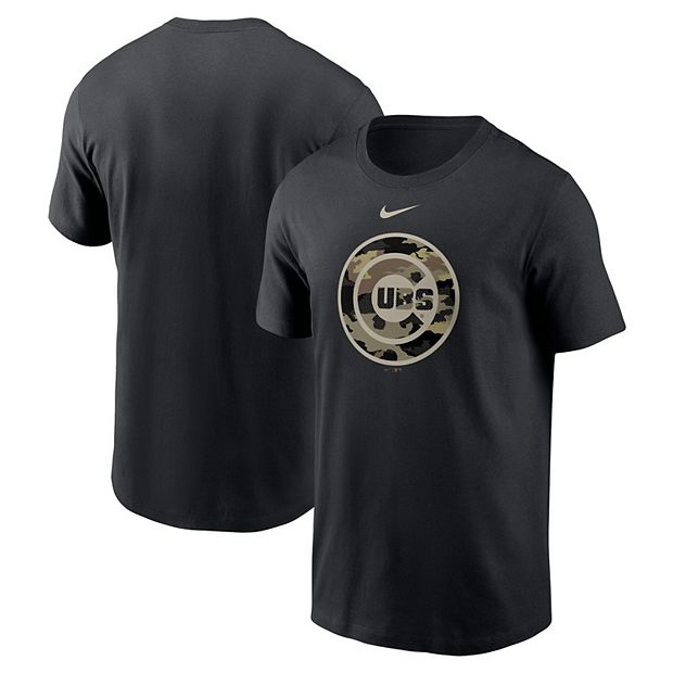 Men's Nike Black Chicago Cubs Camo Logo T-Shirt