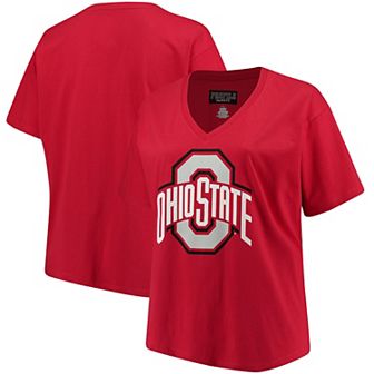 Women's Scarlet Ohio State Buckeyes Plus Size Primary Logo V-Neck T-Shirt