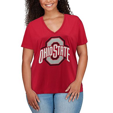 Women's Scarlet Ohio State Buckeyes Plus Size Primary Logo V-Neck T-Shirt