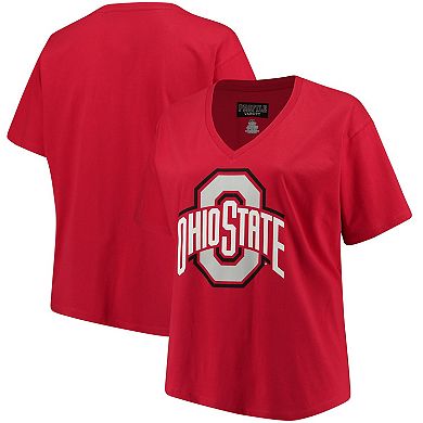 Women's Scarlet Ohio State Buckeyes Plus Size Primary Logo V-Neck T-Shirt