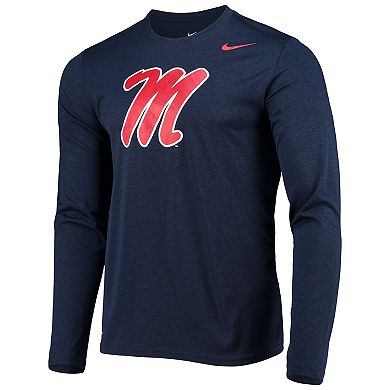 Men's Nike Navy Ole Miss Rebels School Logo Legend Performance Long Sleeve T-Shirt