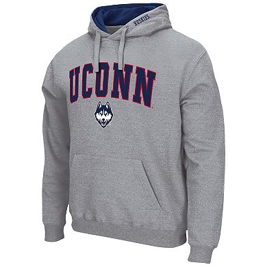 Men's Colosseum Heather Gray UConn Huskies Arch & Logo 3.0 Pullover Hoodie