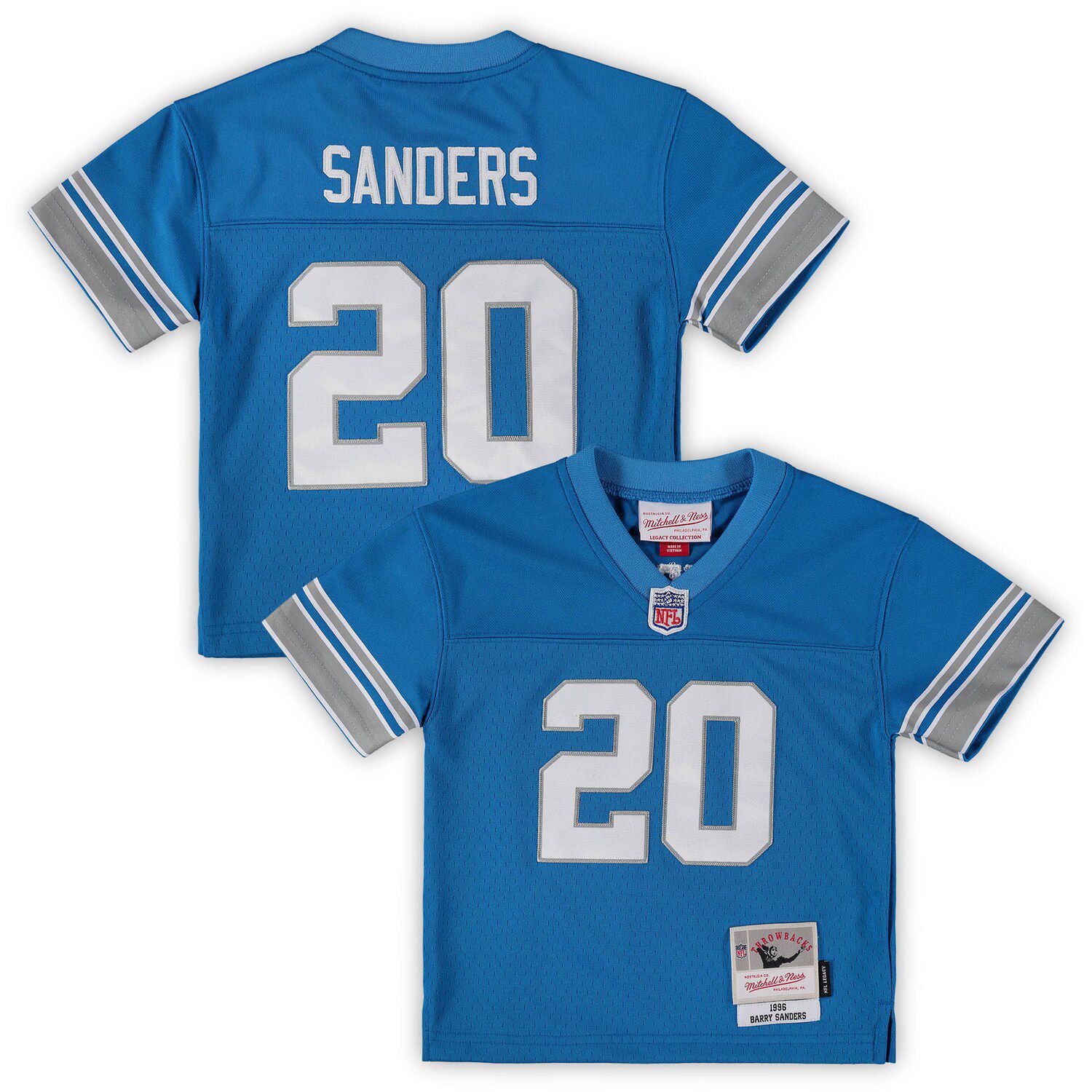 Men's Mitchell & Ness Barry Sanders Silver/Blue Detroit Lions 1996 Split Legacy Replica Jersey Size: 3XL