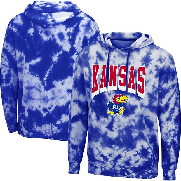 Men's Colosseum Royal Kansas Jayhawks Fanatic Tie-Dye Pullover Hoodie