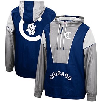 Men's Mitchell & Ness Navy Chicago Cubs Highlight Reel Windbreaker Half-Zip Hoodie Jacket