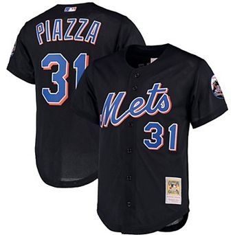 Men's Mitchell & Ness Mike Piazza Black New York Mets Big & Tall Cooperstown Collection Mesh Button-Up Jersey