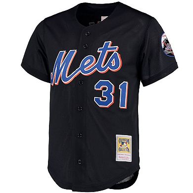 Men's Mitchell & Ness Mike Piazza Black New York Mets Big & Tall Cooperstown Collection Mesh Button-Up Jersey