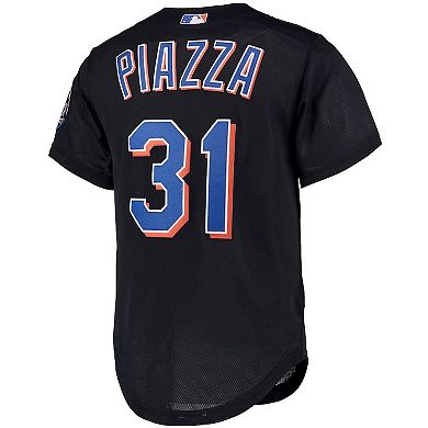 Men's Mitchell & Ness Mike Piazza Black New York Mets Big & Tall Cooperstown Collection Mesh Button-Up Jersey