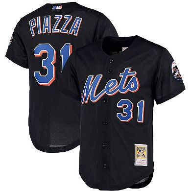 Men's Mitchell & Ness Mike Piazza Black New York Mets Big & Tall Cooperstown Collection Mesh Button-Up Jersey