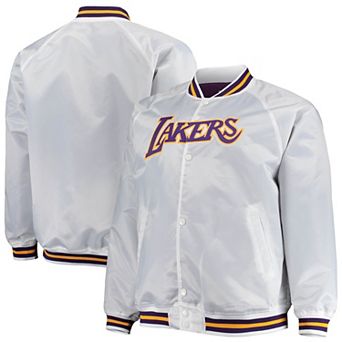 Men's Mitchell & Ness White Los Angeles Lakers Big & Tall Hardwood Classics Raglan Satin Full-Snap Jacket