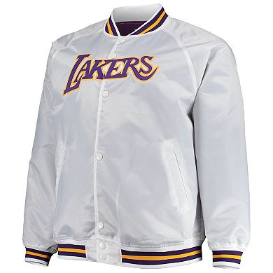 Men's Mitchell & Ness White Los Angeles Lakers Big & Tall Hardwood Classics Raglan Satin Full-Snap Jacket