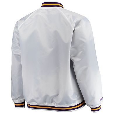 Men's Mitchell & Ness White Los Angeles Lakers Big & Tall Hardwood Classics Raglan Satin Full-Snap Jacket